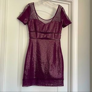BCBGMaxAzria Barlow Sequin Mesh Illusion Bodycon Mini Dress NWT Purlpe size: M